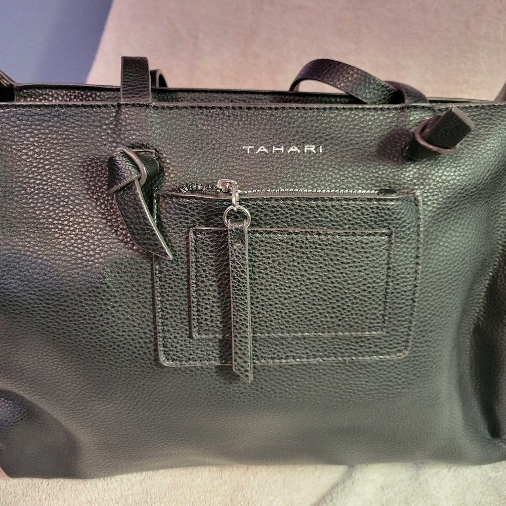 Tahari black leather tote